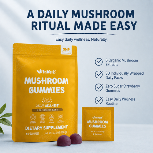 VitaVerb Mushroom Gummies for Adults, 6 Mushroom Blend, 60 Count, 30 Packs