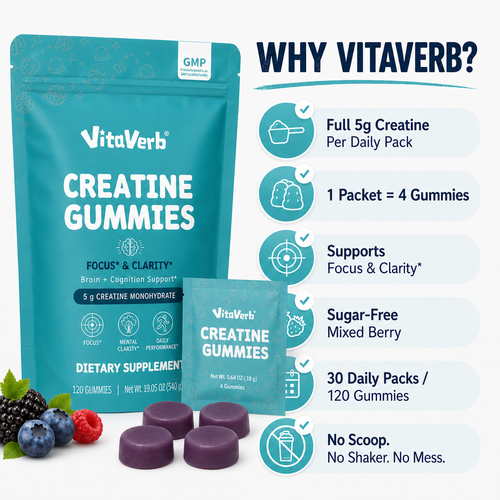 VitaVerb Creatine Monohydrate Gummies for Men & Women, 5g, 30 Daily Packs
