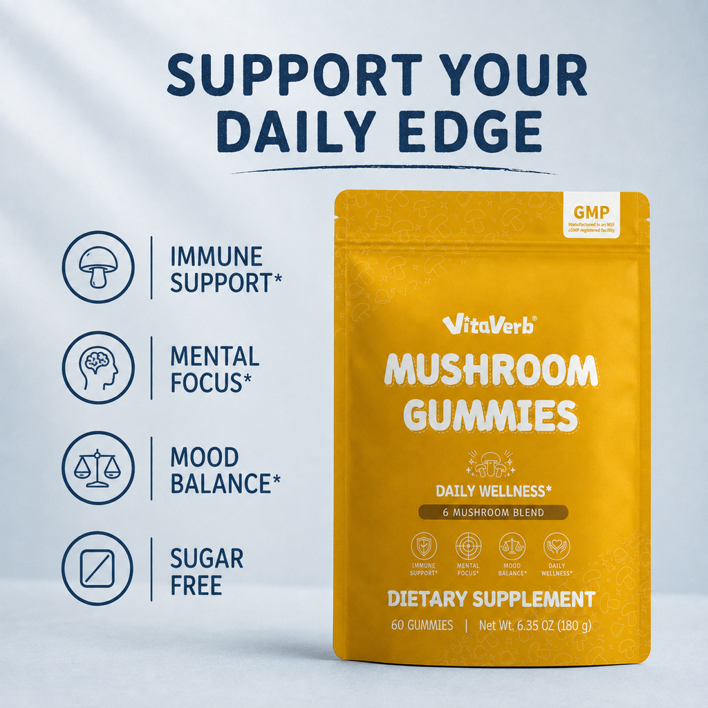 VitaVerb Mushroom Gummies for Adults, 6 Mushroom Blend, 60 Count, 30 Packs