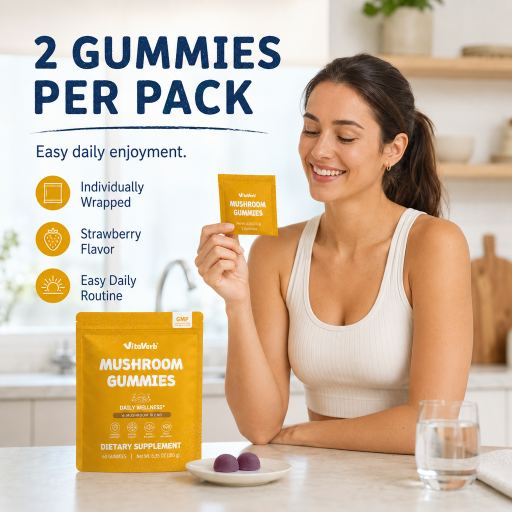VitaVerb Mushroom Gummies for Adults, 6 Mushroom Blend, 60 Count, 30 Packs