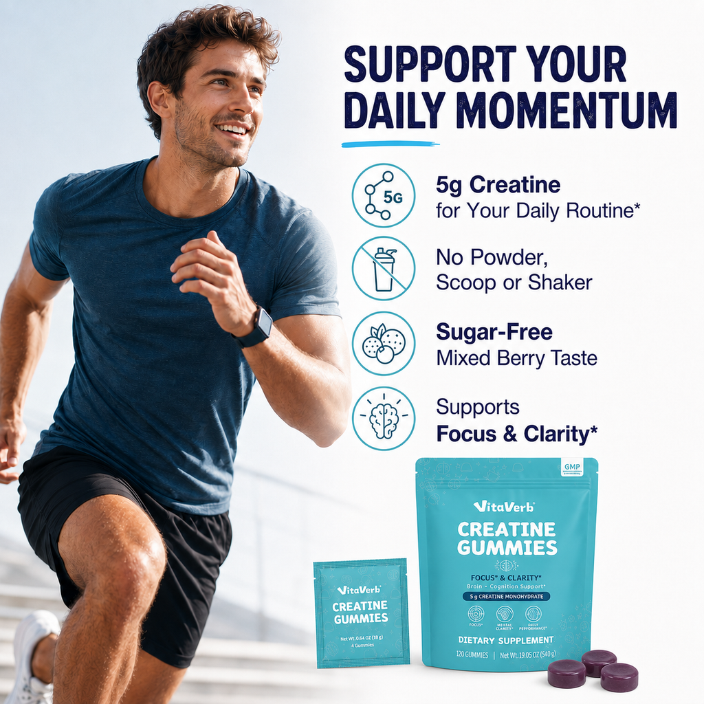 VitaVerb Creatine Monohydrate Gummies for Men & Women, 5g, 30 Daily Packs