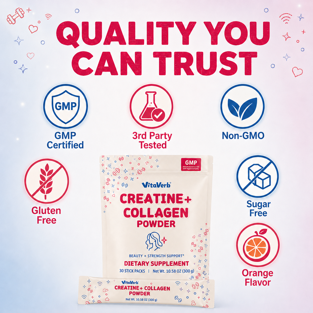 VitaVerb 5g Creatine Monohydrate for Women + Collagen Powder, 30 Sticks