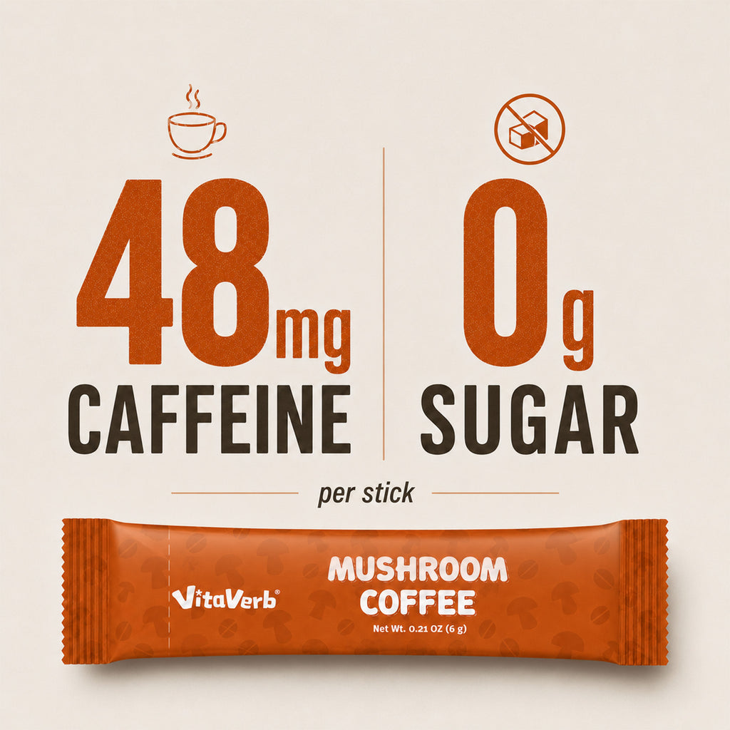 VitaVerb Instant Mushroom Coffee, Medium-Dark Roast Arabica, 30 Sticks